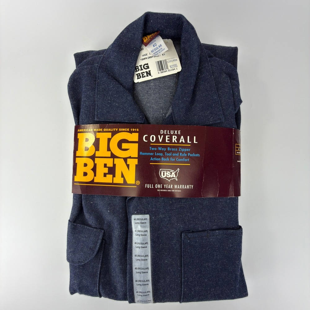 Big Ben Deluxe Coverall Blue Denim Long Sleeve Made In USA 40 Regular 6CRKK447R